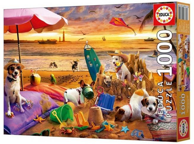 Educa - Dogs Playing On The Beach - 1000 Piece Jigsaw Puzzle