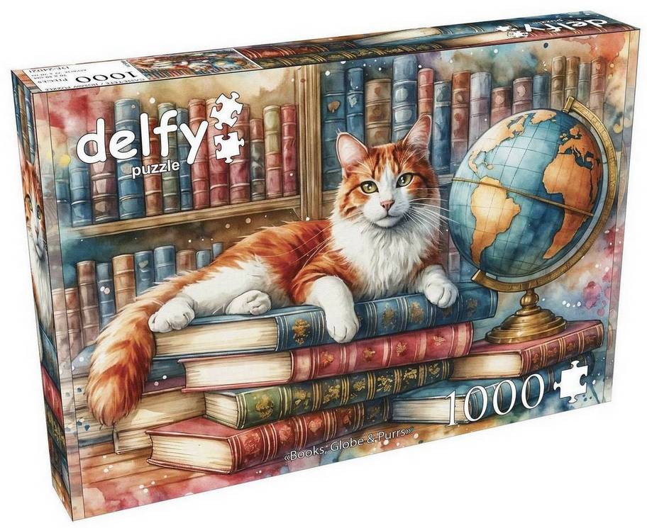 Delfy - Books Globe & Purrs - 1000 Piece Jigsaw Puzzle