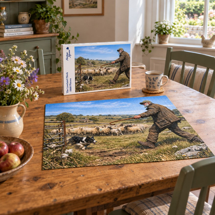 Heritage Jigsaws The Lowland Flock, 1000-piece jigsaw puzzle lifestyle image