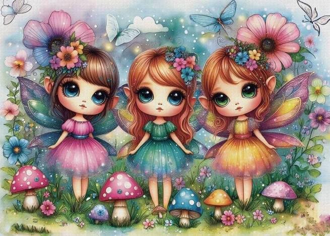 JaCarou - Garden Fairy Trio - 1000 Piece Jigsaw Puzzle