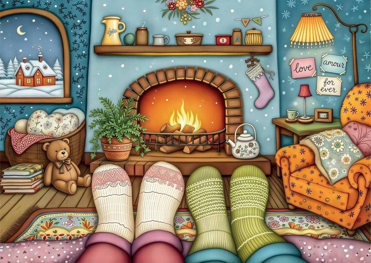Delfy - Cozy Feet Winter Night - 1000 Piece Jigsaw Puzzle