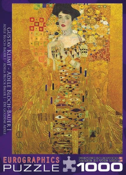 A 1000 piece jigsaw puzzle depicting a portrait with intricate details and a predominantly yellow background, manufactured by Eurographics.