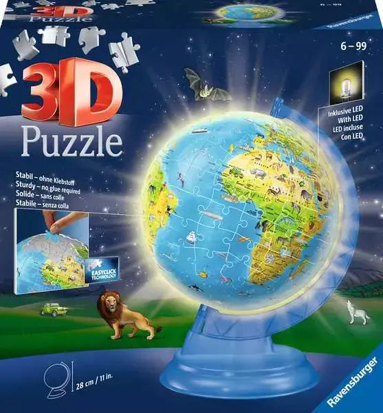 Ravensburger - 3D Puzzle Ball Children's World Map Light Up - 180 Pieces