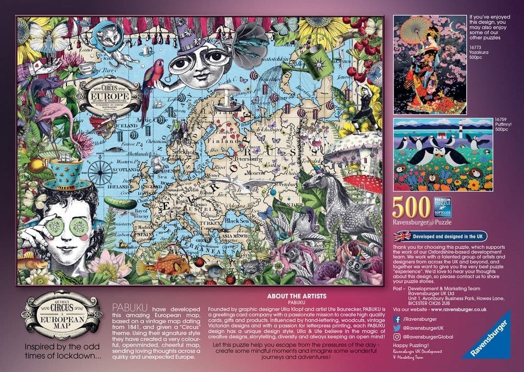 Ravensburger - European Map Quirky Circus, 500 Piece Jigsaw Puzzle