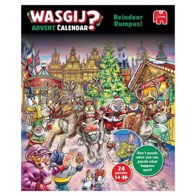 Wasgij? Reindeer Rumpus! Advent Calendar packaging with festive scene and puzzles.