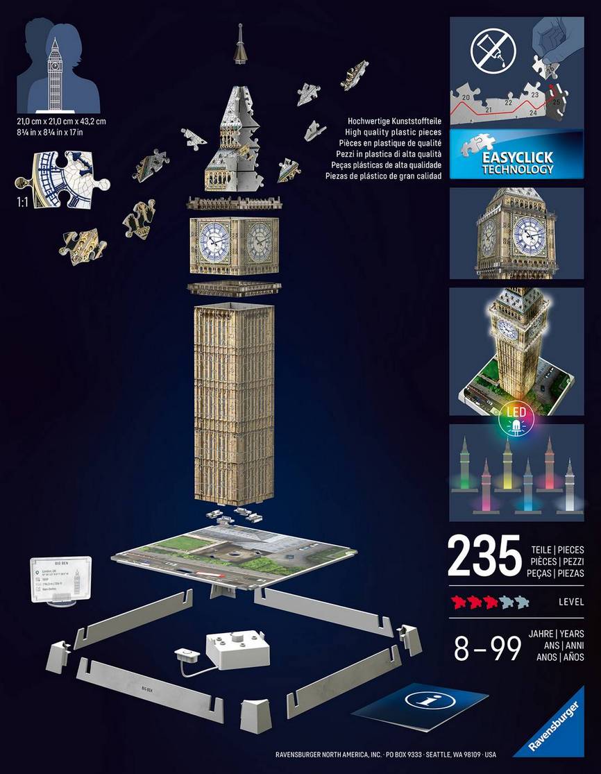 Ravensburger - Iconics - Big Ben Light Up - 216 Piece 3D Jigsaw Puzzle