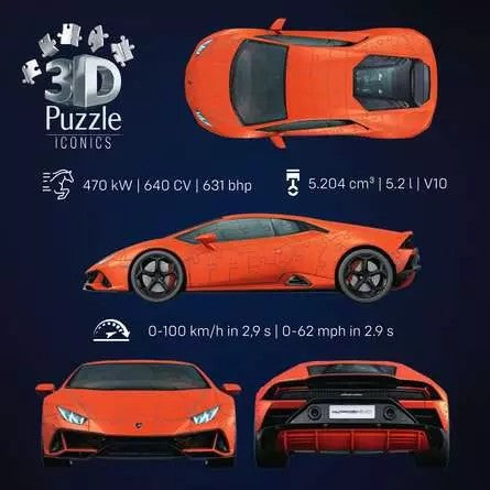 Ravensburger - Iconics - Lamborghini Huracan Evo - 108 Piece 3D Jigsaw Puzzle