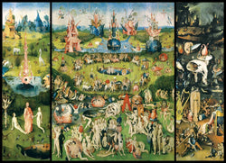 Triptych artwork with scenes from the Garden of Earthly Delights by Hieronymus Bosch.