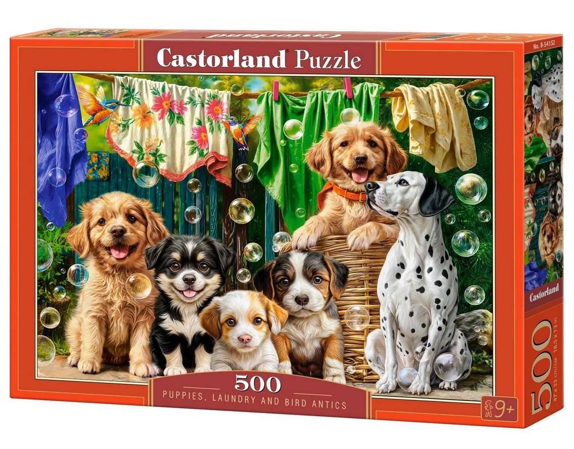 Castorland - Puppies Laundry and Bird Antics - 500 Piece Jigsaw Puzzle