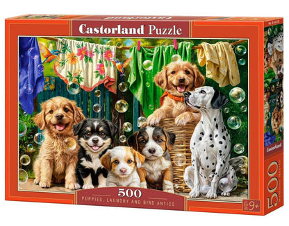 Castorland - Puppies Laundry and Bird Antics - 500 Piece Jigsaw Puzzle