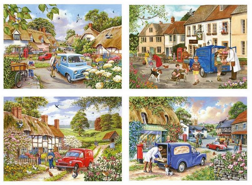 House of Puzzles - Village Life - 4 x 500 Piece Jigsaw Puzzle