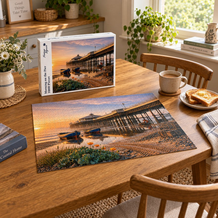Heritage Jigsaws Morning on the Pier, 1000-piece jigsaw puzzle lifestyle image