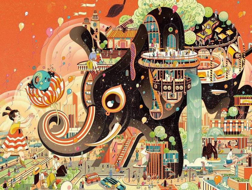 New York Puzzle Company - The Great Elephant - 1000 Piece Jigsaw Puzzle