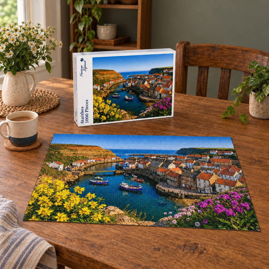 Heritage Jigsaws Staithes, 1000-piece jigsaw puzzle lifestyle image