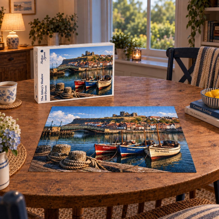 Heritage Jigsaws The Abbeys Shadow, 1000-piece jigsaw puzzle lifestyle image