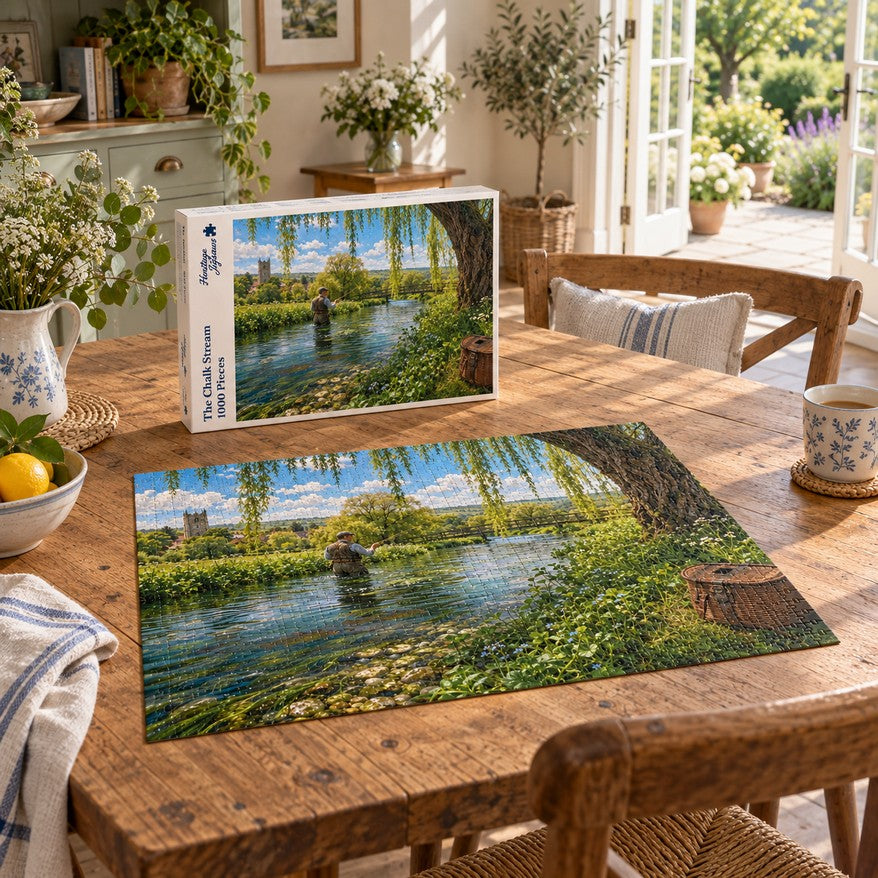 Heritage Jigsaws The Chalk Stream, 1000-piece jigsaw puzzle lifestyle image
