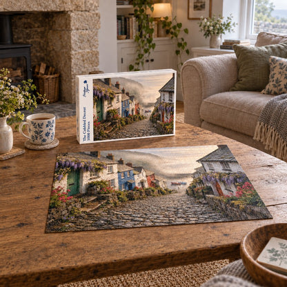 Heritage Jigsaws The Cobbled Descent, 1000-piece jigsaw puzzle lifestyle image