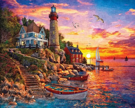 White Mountain - Lighthouse Sunset - 1000 Piece Jigsaw Puzzle