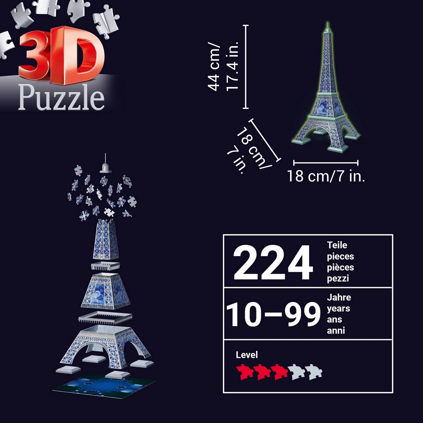 Ravensburger - Eiffel Tower Glow in the Dark - 216 3D Piece Jigsaw Puzzle