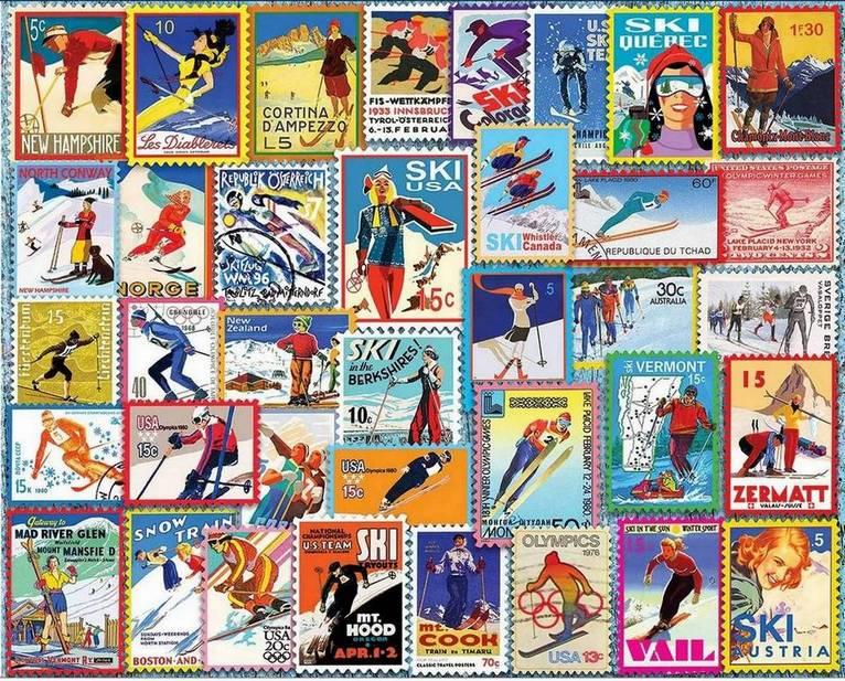 White Mountain - Ski Stamps - 1000 Piece Jigsaw Puzzle