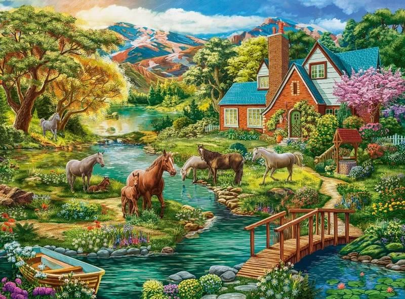 Castorland - Idyllic House with Horses - 2000 Piece Jigsaw Puzzle