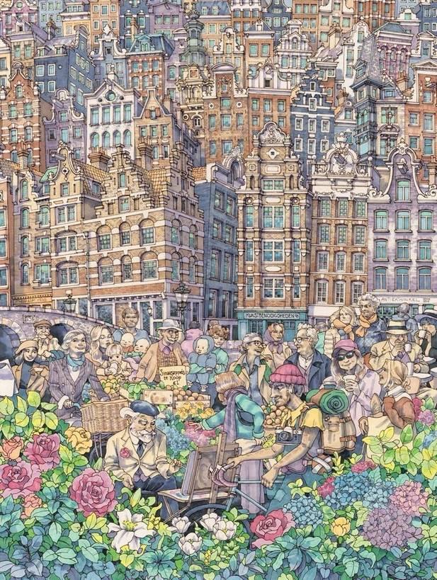 New York Puzzle Company - Dam Charming City - 1000 Piece Jigsaw Puzzle