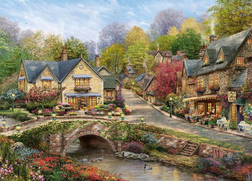 Gibsons - Thomas Kinkade - Summer in Cobblestone Village - 1000 Piece Jigsaw Puzzle