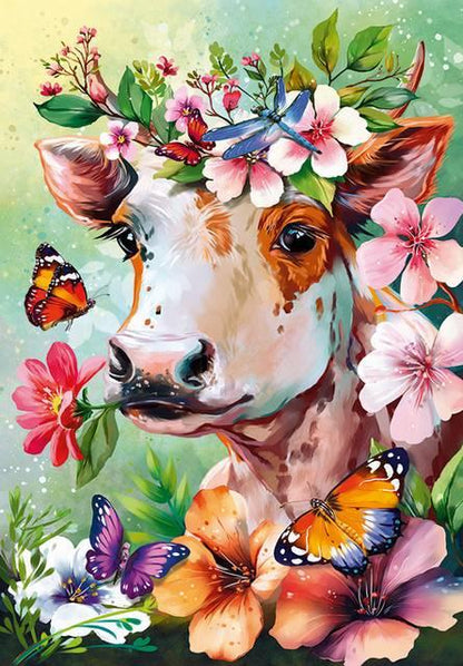 500-Piece Wooden Jigsaw Puzzle - Cow With Glasses After The Rain, Fun Landscape Puzzle For Beginners & Families