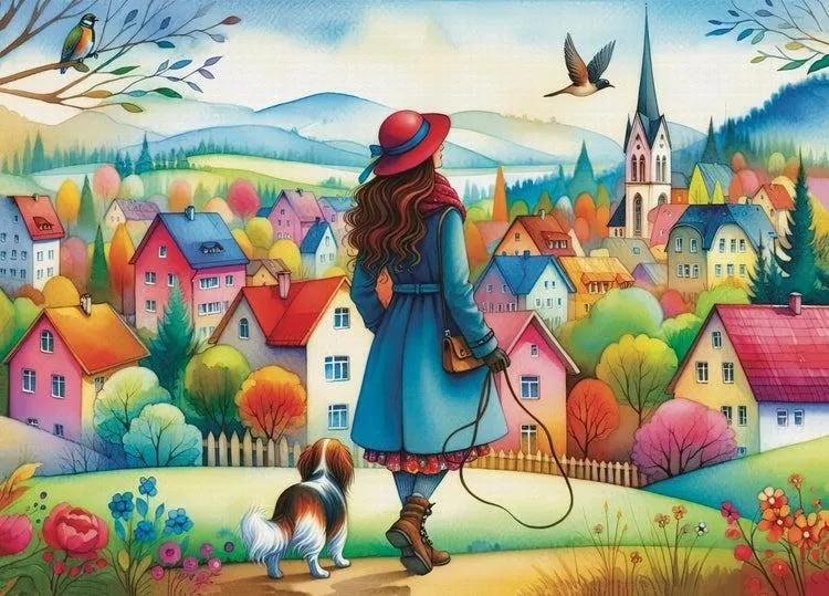 JaCarou - Dog Walking Bliss - 1000 Piece Jigsaw Puzzle