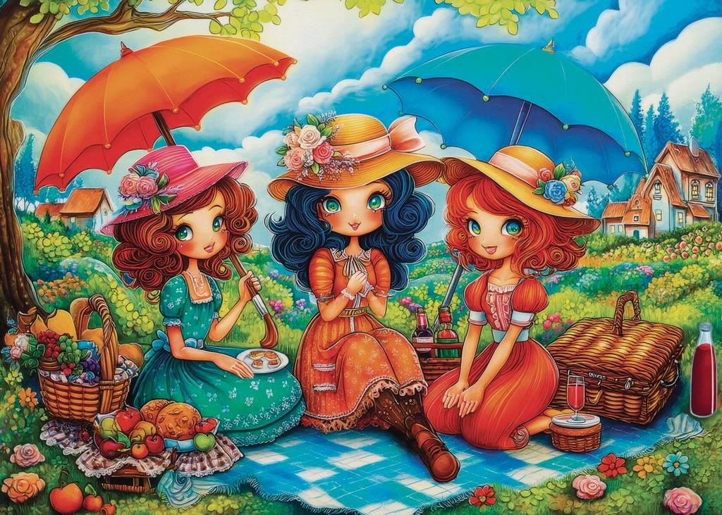 JaCarou - Three Picnic Friends - 1000 Piece Jigsaw Puzzle