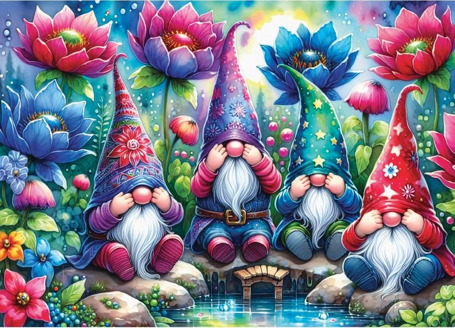 Delfy - Gnomes Among Flowers - 1000 Piece Jigsaw Puzzle