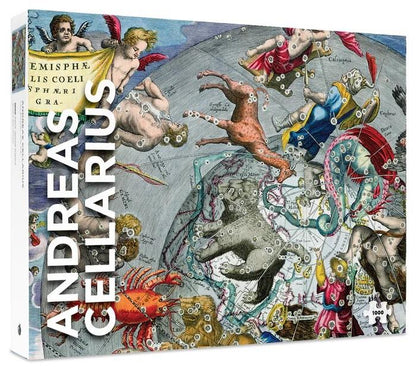 Jigsaw puzzle box with classical celestial design and 'Andreas Cellarius' branding.