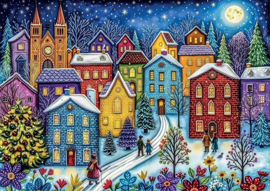 Delfy - Snowy Evening Village - 1000 Piece Jigsaw Puzzle