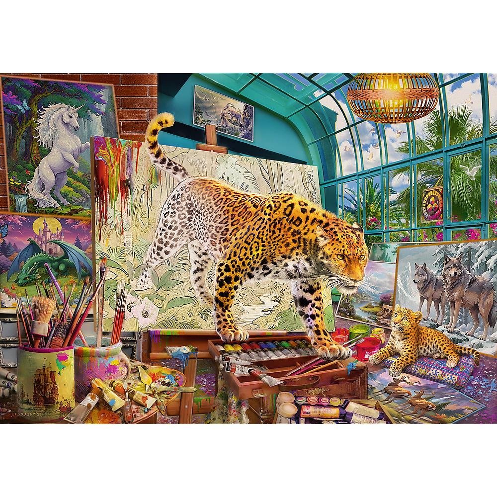 Trefl - Tea Time - Leopards in the Painting Studio - 1000 Piece Jigsaw Puzzle