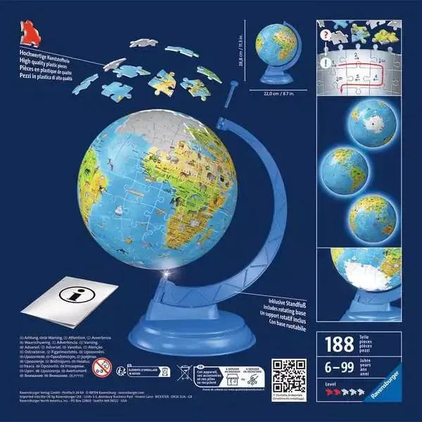 Ravensburger - Light Up Childrens World Map 3D Puzzle 180 Pieces