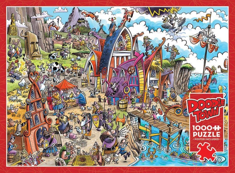 Cobble Hill - DoodleTown Viking Village - 1000 Piece Jigsaw Puzzle