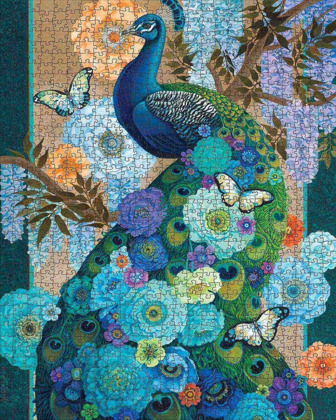 Pomegranate - David Galchutt - Floral Peacock - 1000 Piece Jigsaw Puzzle