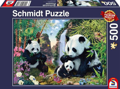 Schmidt - Panda Family at the Waterfall - 500 Piece Jigsaw Puzzle