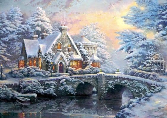Schmidt - Thomas Kinkade - Lamplight Manor/Winter in Lamplight Manor - 2 x 1000 Piece Jigsaw Puzzle